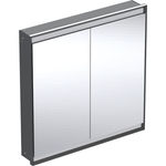 Armario con espejo Geberit ONE con ComfortLight y dos puertas, montaje empotrado, 90 cm de altura: B=90cm, Negro mate / Aluminio con pintura polvo al horno